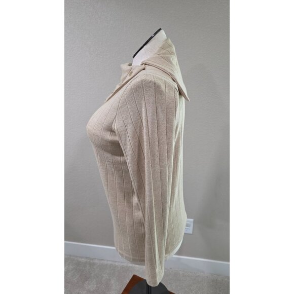 Rafaella Beige Ribbed Long-Sleeve Sweater With Button Accent Cowl Neckline Women - Picture 4 of 7